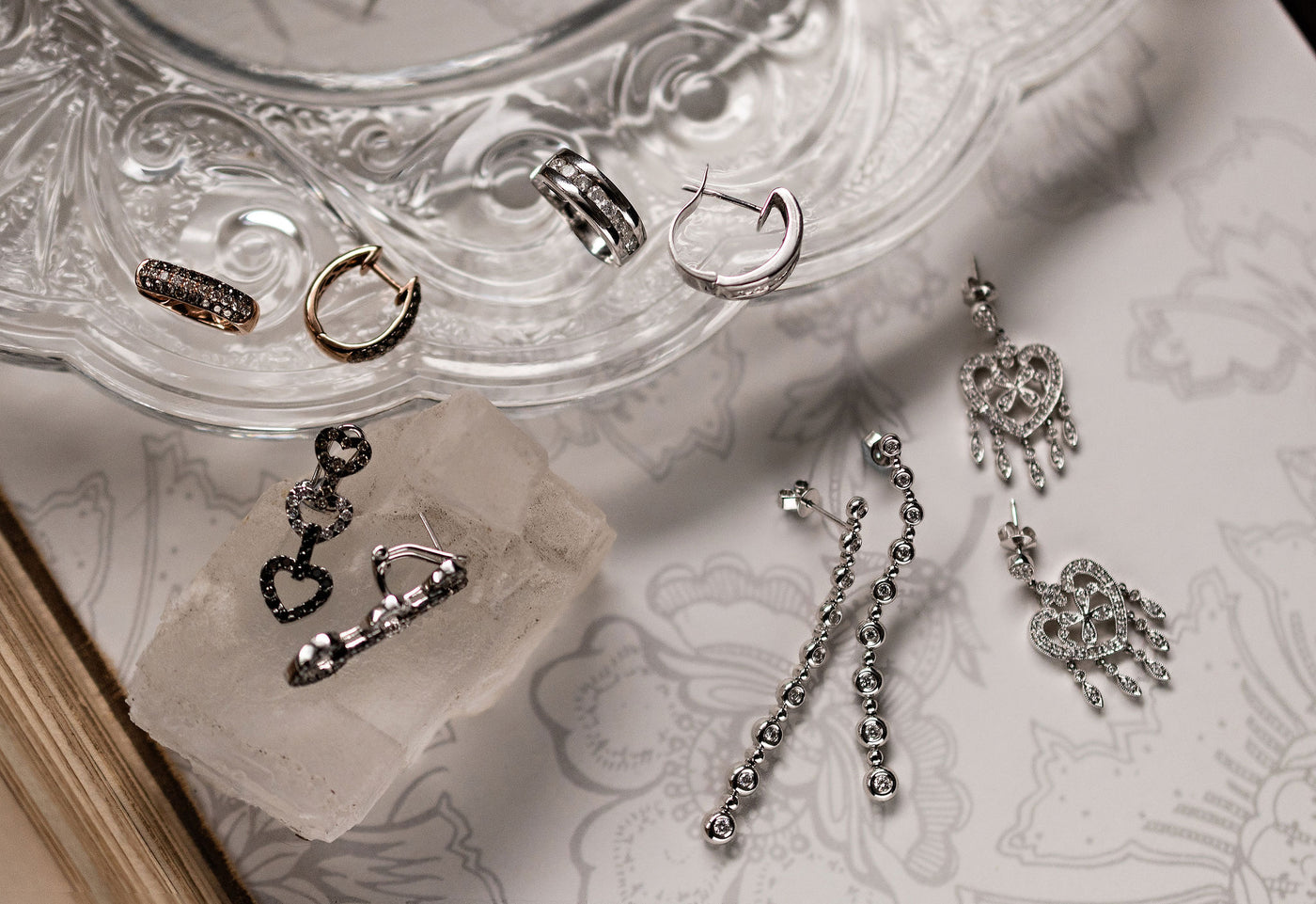 Bubble Drop Diamond Earrings - 14k White Gold - Vintage