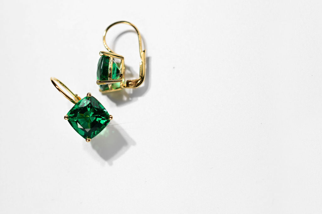 4ct Gachala Emerald French Lever-Back Earrings 14k gold
