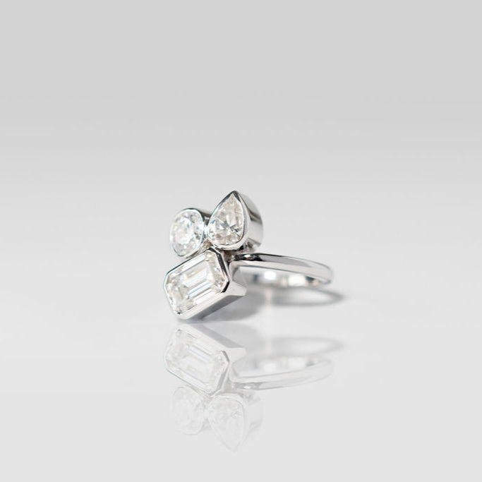 4ct Tri-love Moissanite’s Ring - 14k White Gold