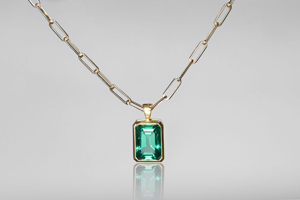 12ct Emerald Necklace - 14k Yellow Gold