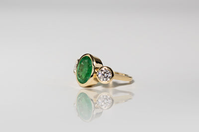 3ct Colombian Emerald & Moissanite Ring - 14k Yellow Gold