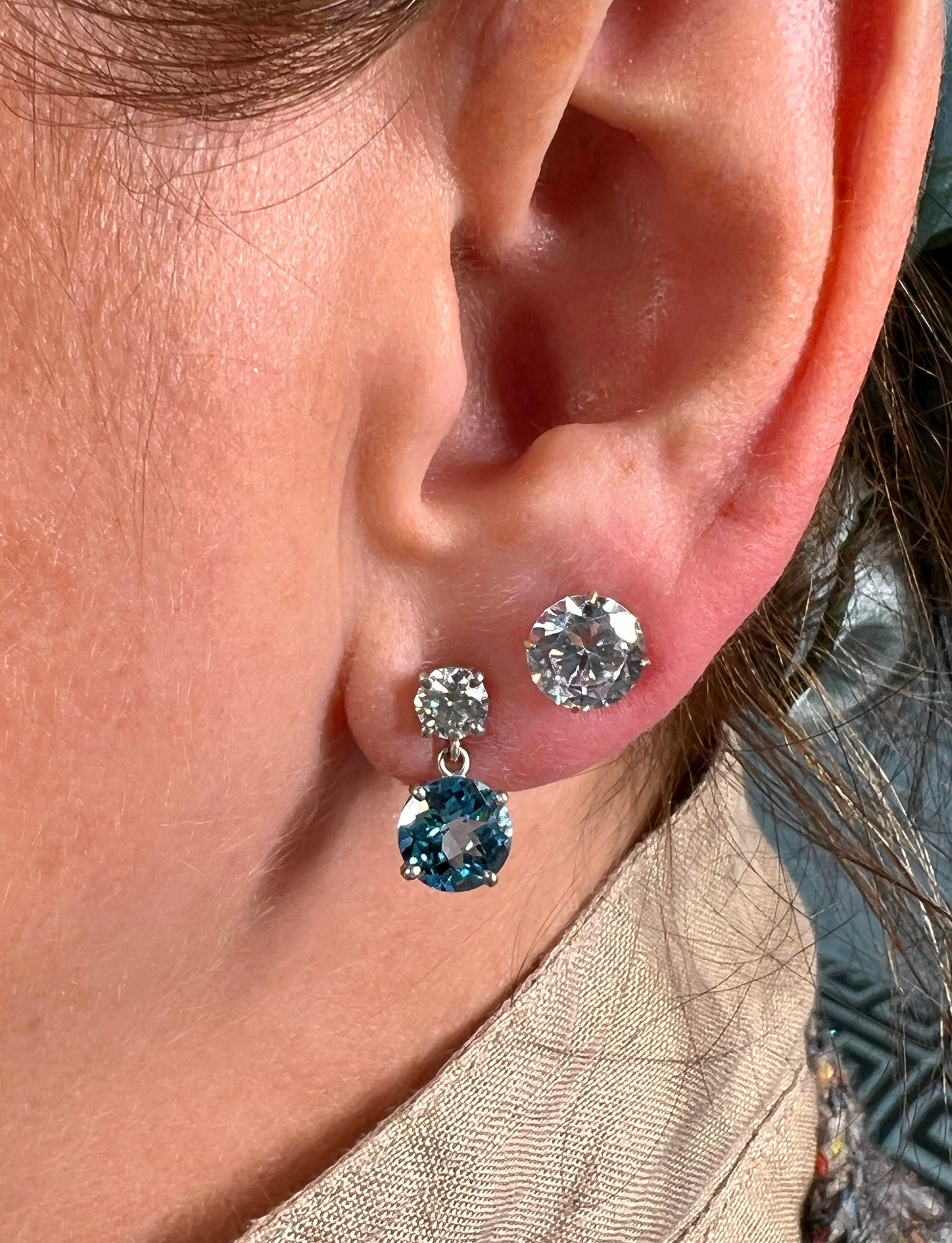 Moissanite and London Blue Topaz Dangle Earrings